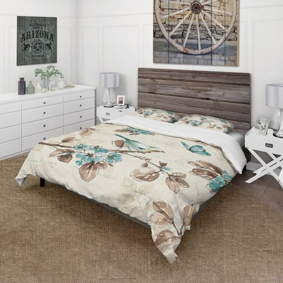Designart 'Beige Bird Wings III' Cottage Duvet Cover Set