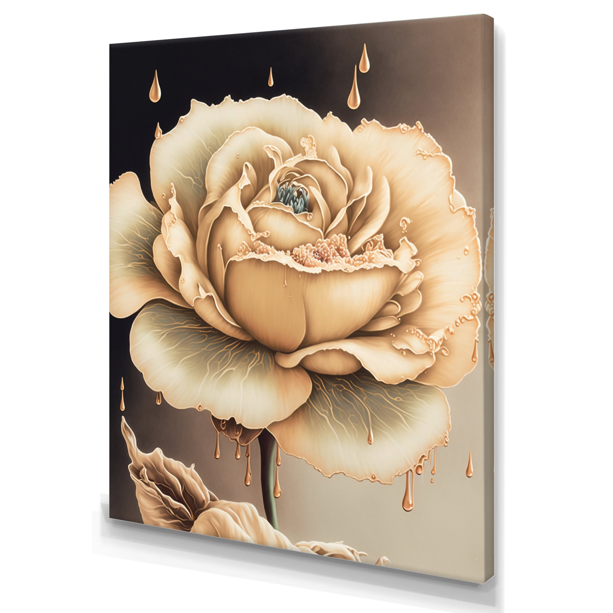 Designart Beige Blooming Rose I Canvas Wall Art