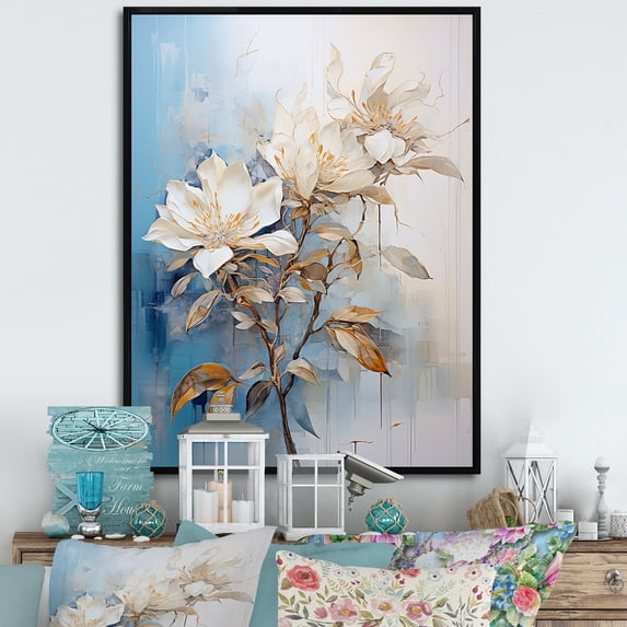 Designart "Beige Blossom Tranquility" Rhododendron Floater Framed Wall Art Prints