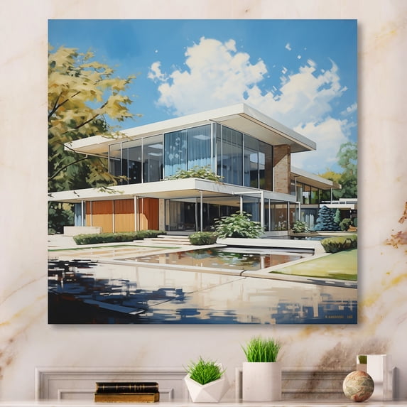 Designart "Beige Blue Mid Century Architectural gracefulness" Mid-century Canvas Print