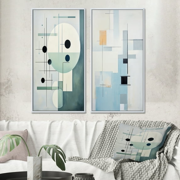 Designart "Beige Blue Suprematism Spatial Harmonies I" Abstract Suprematism Framed Wall Art Set Of 2 - Multi-Color Abstract Frame Gallery Set For Office Decor