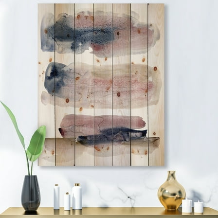 Designart 'Beige Blue and Pink Clouds' Modern Print on Natural Pine Wood