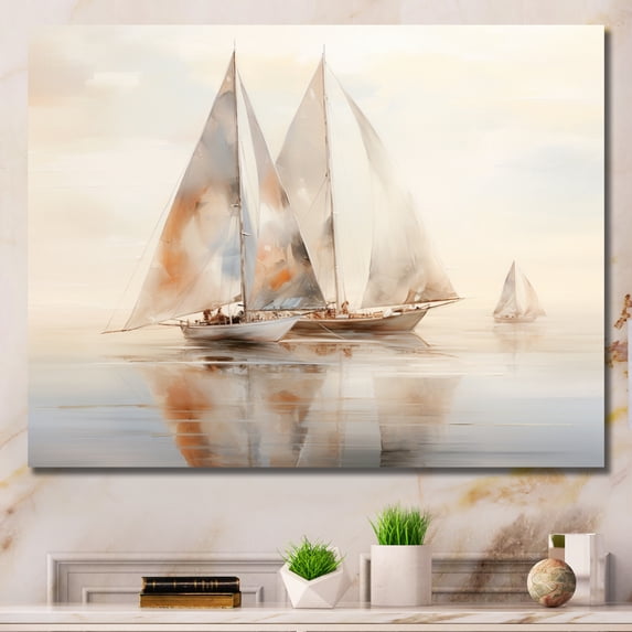 Designart "Beige Boat Simplicity II" Transportation Wall Art Living Room