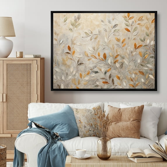 Designart "Beige Botanical Expressions I" Abstract Botanicals Floater Framed Canvas Print