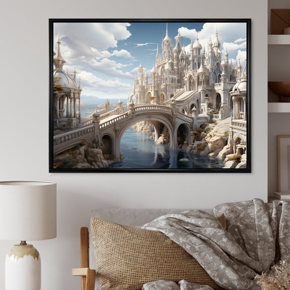 Designart "Beige Bridge delicate Passage I" Architecture Floater Framed Wall Art Print