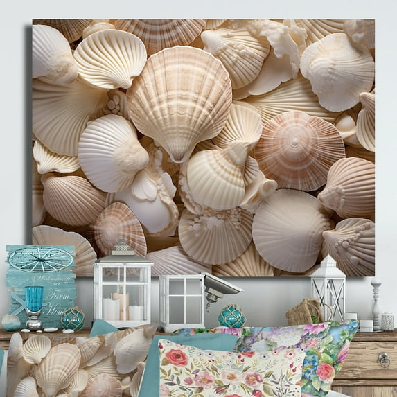Designart "Beige Clam Seashell Euphony I" Clam Metal Wall Art Prints