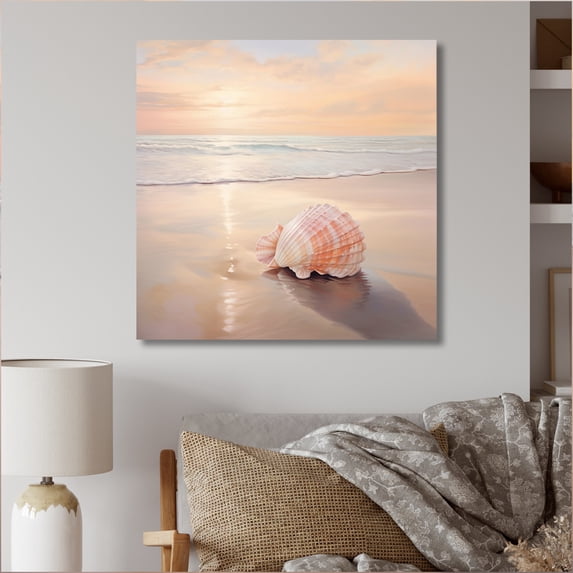 Designart "Beige Clam Seashore Charm II" Animals Metal Wall Decor