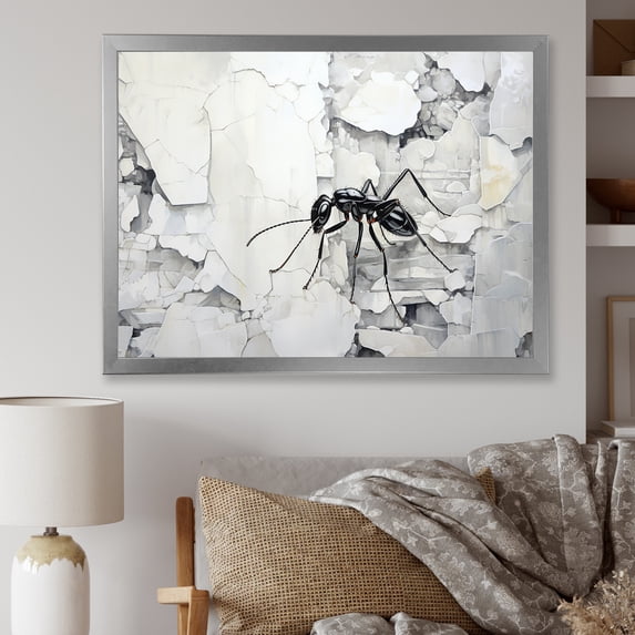 Designart "Beige Collage Of Minimalist Ant III" Animals Ant Picture Framed Canvas Art Print