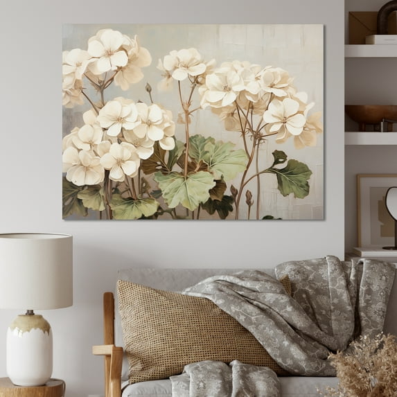 Designart "Beige Geraniums In Minimalism III" Geraniums Wall Art Prints