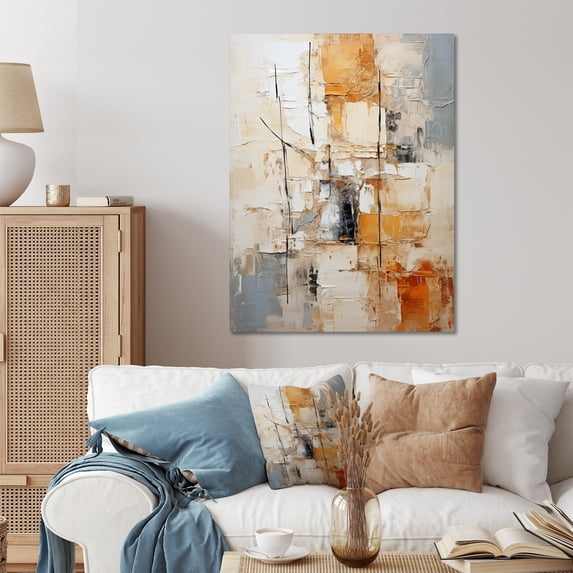 Designart "Beige Grey Geometric composition I" Abstract Collages Metal Wall Decor