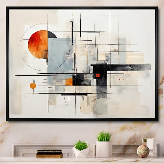 Designart "Beige Grey Suprematism Silent consistency II" Abstract Suprematism Floater Framed Canvas Print