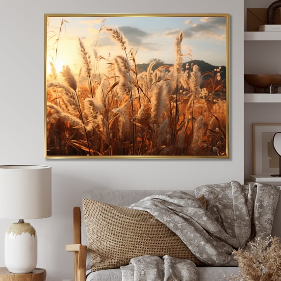 Designart "Beige Herbs landscape II" Landscapes Floater Framed Canvas Art Print
