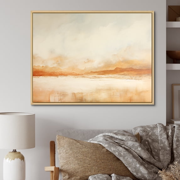 Designart "Beige Horizon In Minimalist Mountains I" Landscape Mountains Floater Framed Wall Art Living Room
