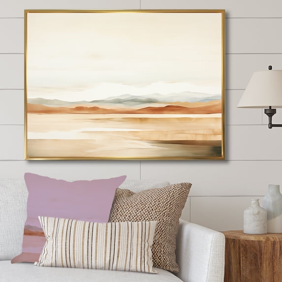 Designart "Beige Horizon In Minimalist Mountains" Landscape Mountains Floater Framed Canvas Art Print