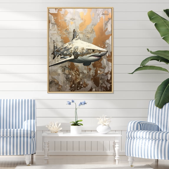 Designart "Beige Hued Shark Essence II" Shark Floater Framed Canvas Prints