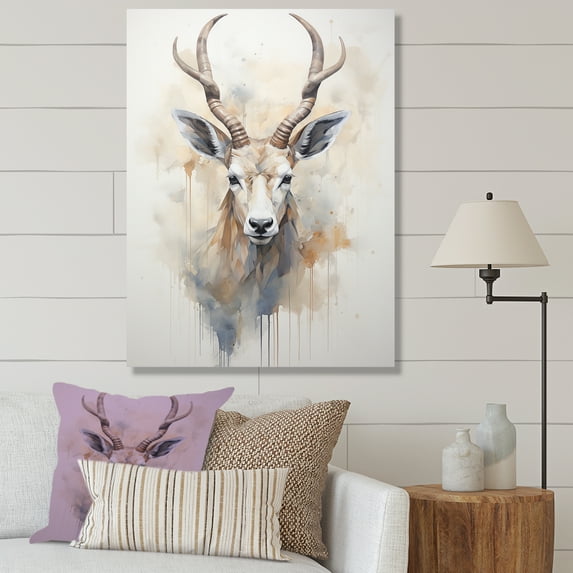 Designart "Beige Ibex In Minimalist Antelope" Animals Antelope Wall Art Living Room