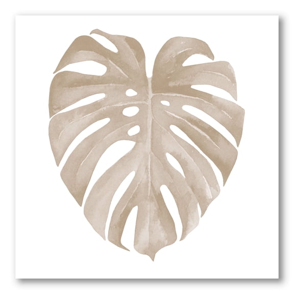 Designart ' Beige Ivory Pastel Monstera Heart Shaped Tropical Leaf ' Traditional Canvas Wall Art Print