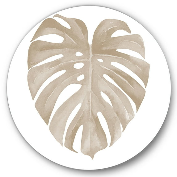 Designart 'Beige Ivory Pastel Monstera Heart Shaped Tropical Leaf' Traditional Circle Metal Wall Art 23x23 - Disc of 23