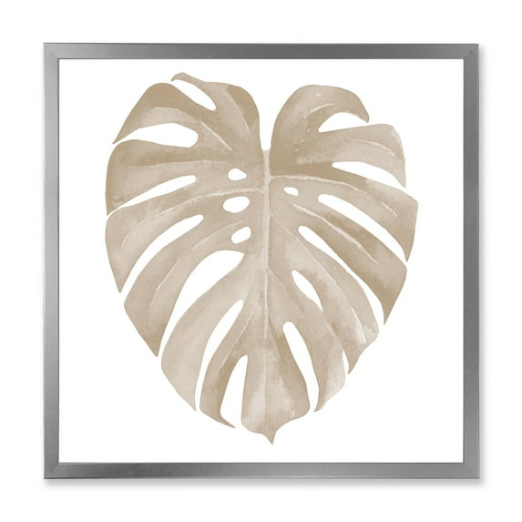 Designart 'Beige Ivory Pastel Monstera Heart Shaped Tropical Leaf' Traditional Framed Art Print
