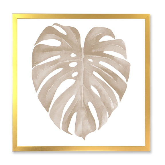 Designart 'Beige Ivory Pastel Monstera Heart Shaped Tropical Leaf' Traditional Framed Art Print