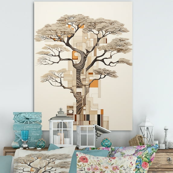 Designart "Beige Minimalism Baobab Tree IV" Tree Baobab Wall Decor