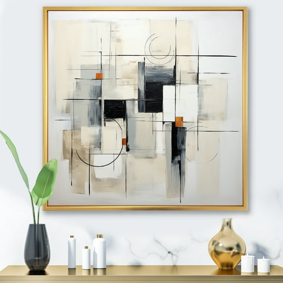 Designart "Beige Minimalist Collage IV" Abstract Collages Floater Framed Canvas Wall Art
