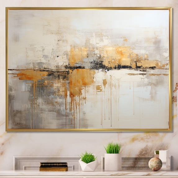 Designart "Beige Minimalistic Horizon" Abstract Shapes Floater Framed Canvas Prints