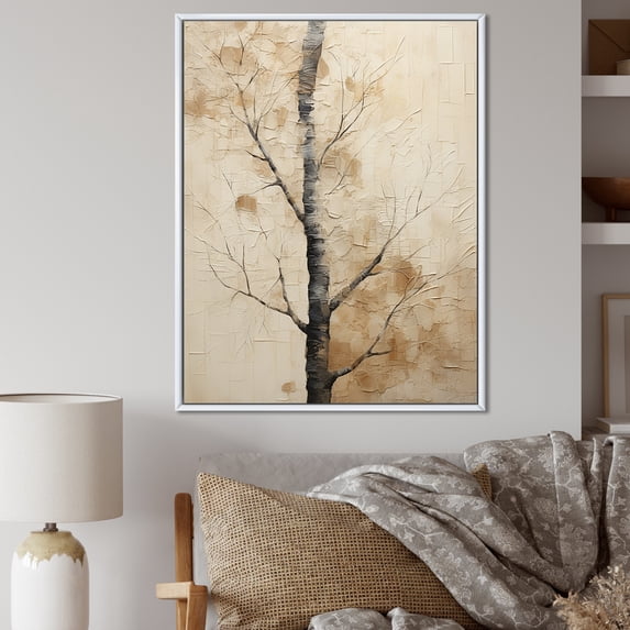 Designart "Beige Oak Tree Solitude IV" Tree Oak Floater Framed Canvas Wall Art