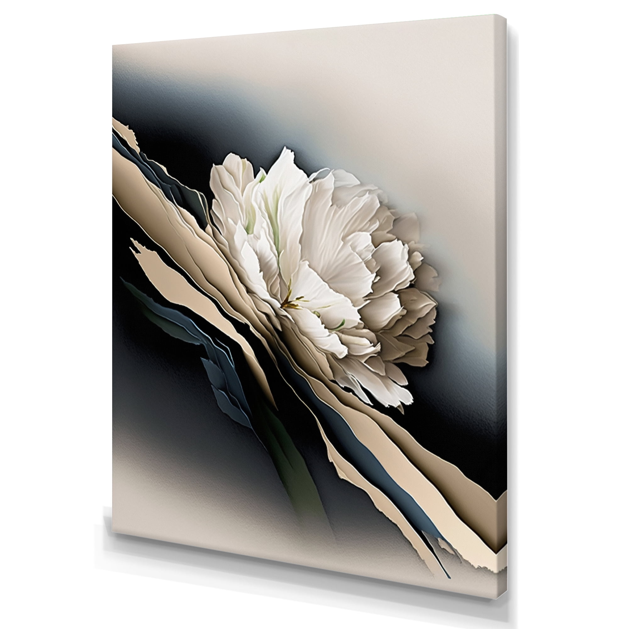 Designart Beige Peony Flowers Hyperrealistic II Canvas Wall Art