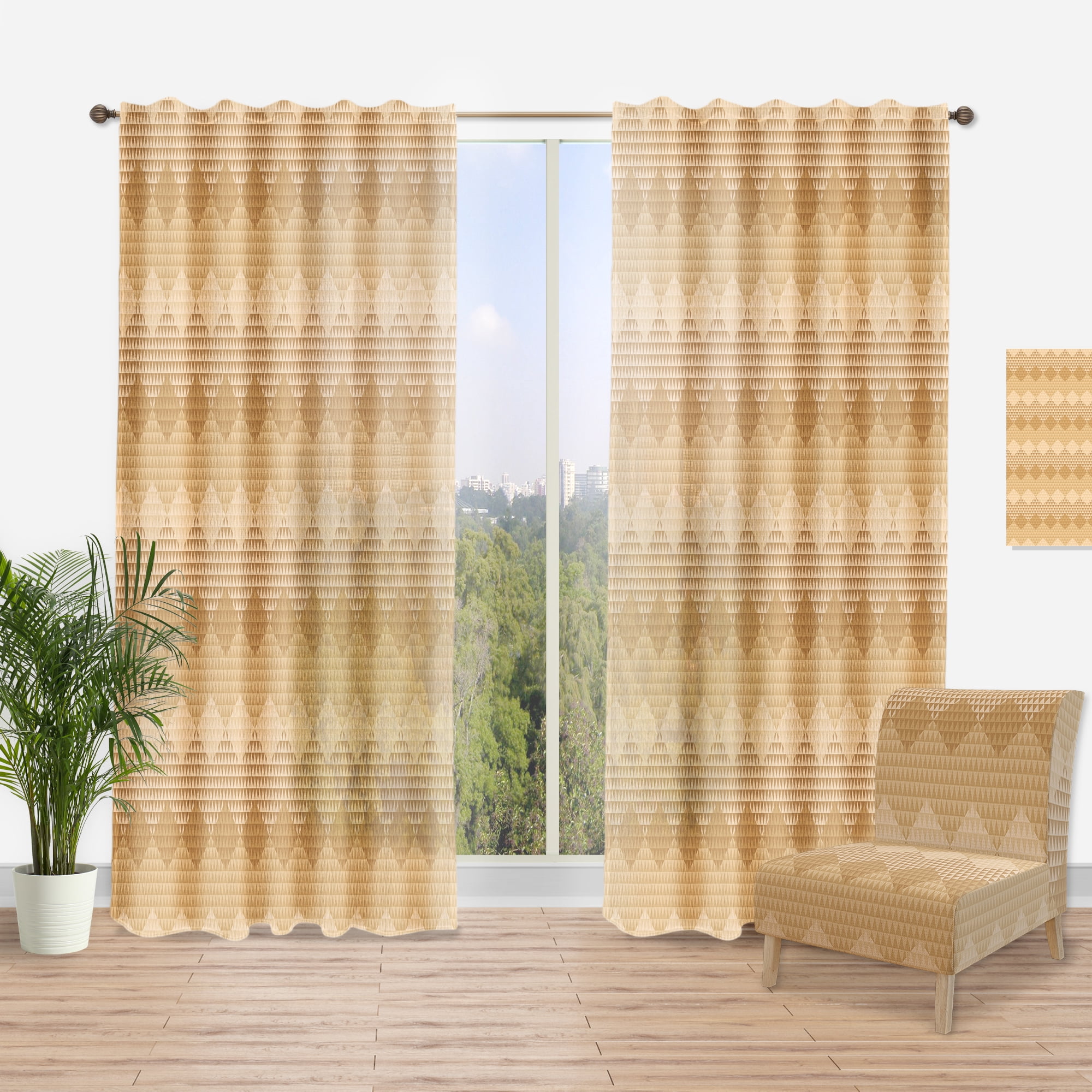 Designart 'Beige Retro Pattern Triangular Wave' Mid-Century Modern Curtain Panel