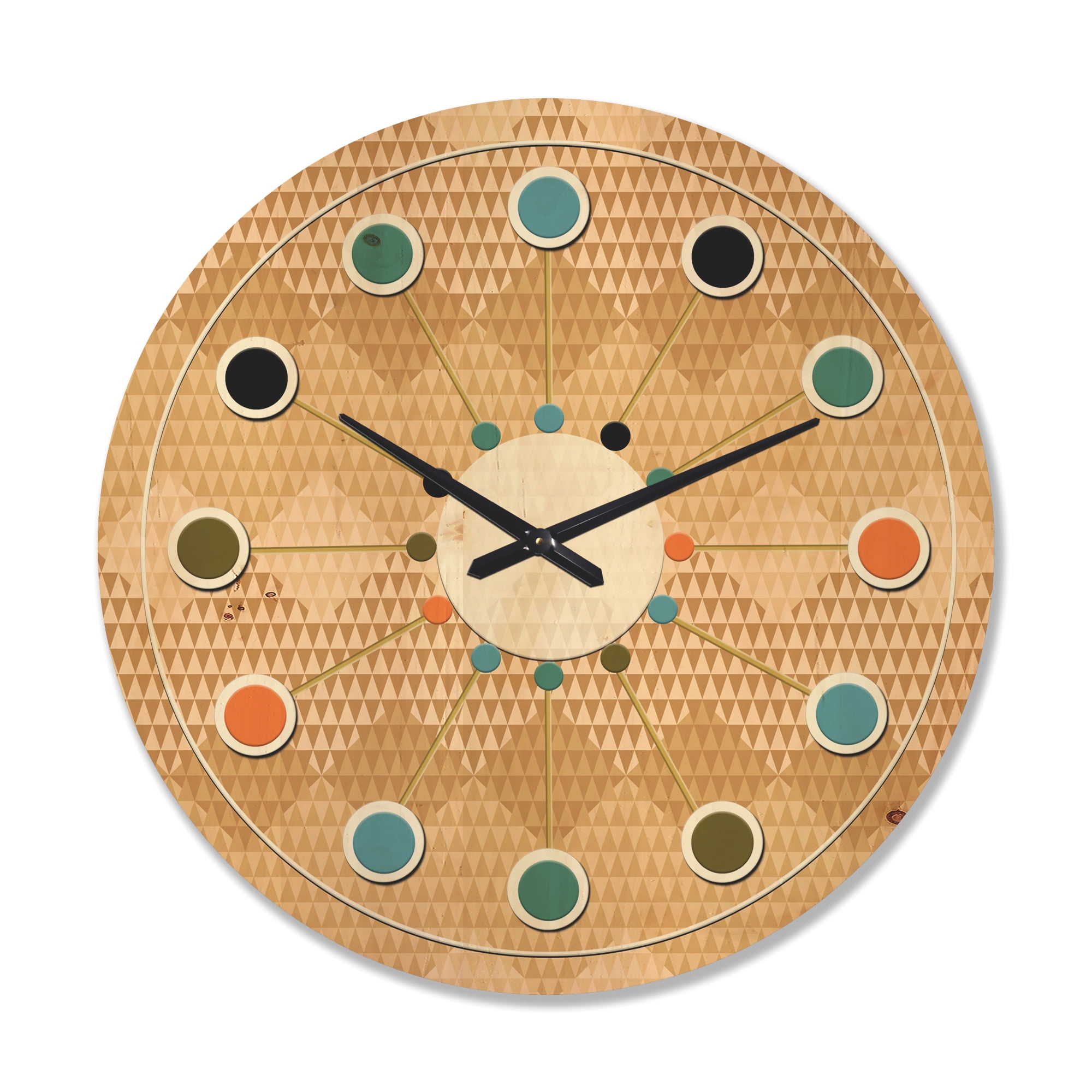 Designart 'Beige Retro Pattern Triangular Wave' Mid-Century Modern Wood Wall Clock