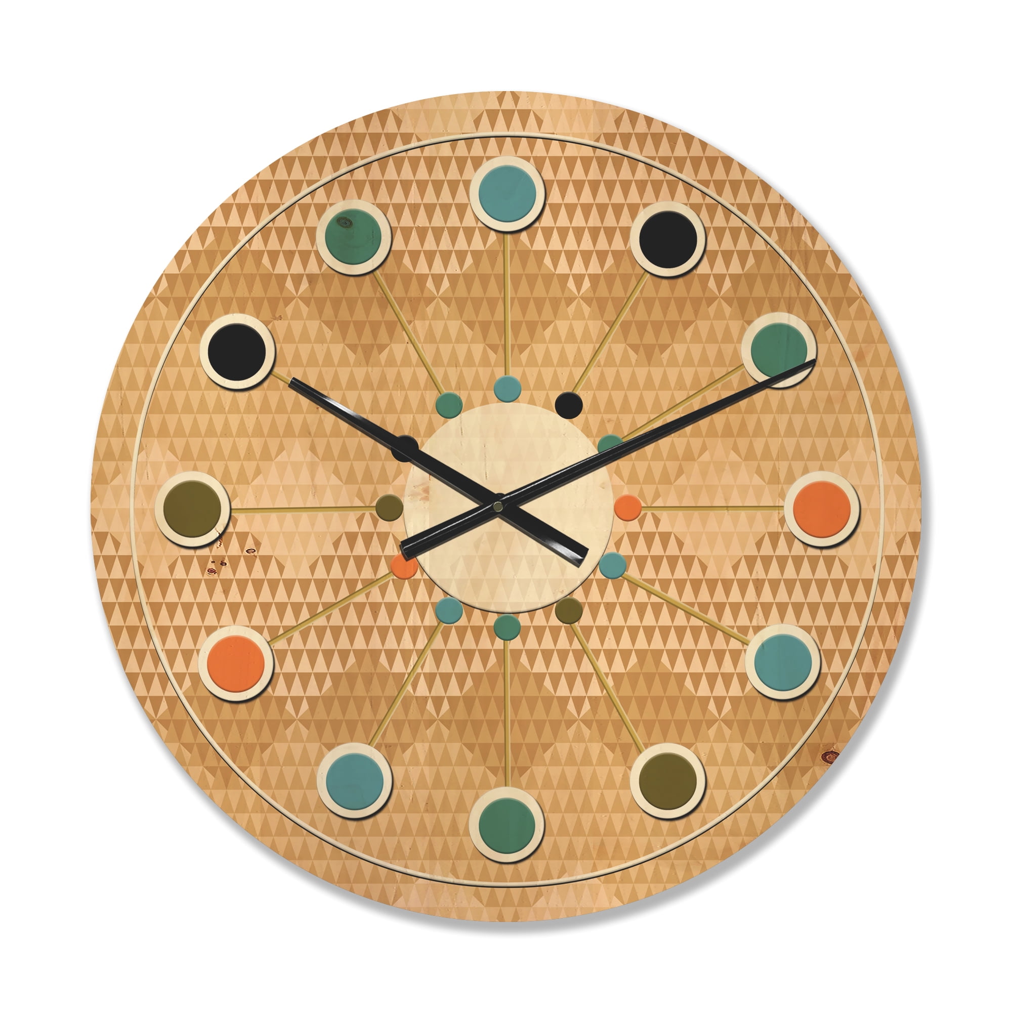 Designart 'Beige Retro Pattern Triangular Wave' Mid-Century Modern Wood Wall Clock
