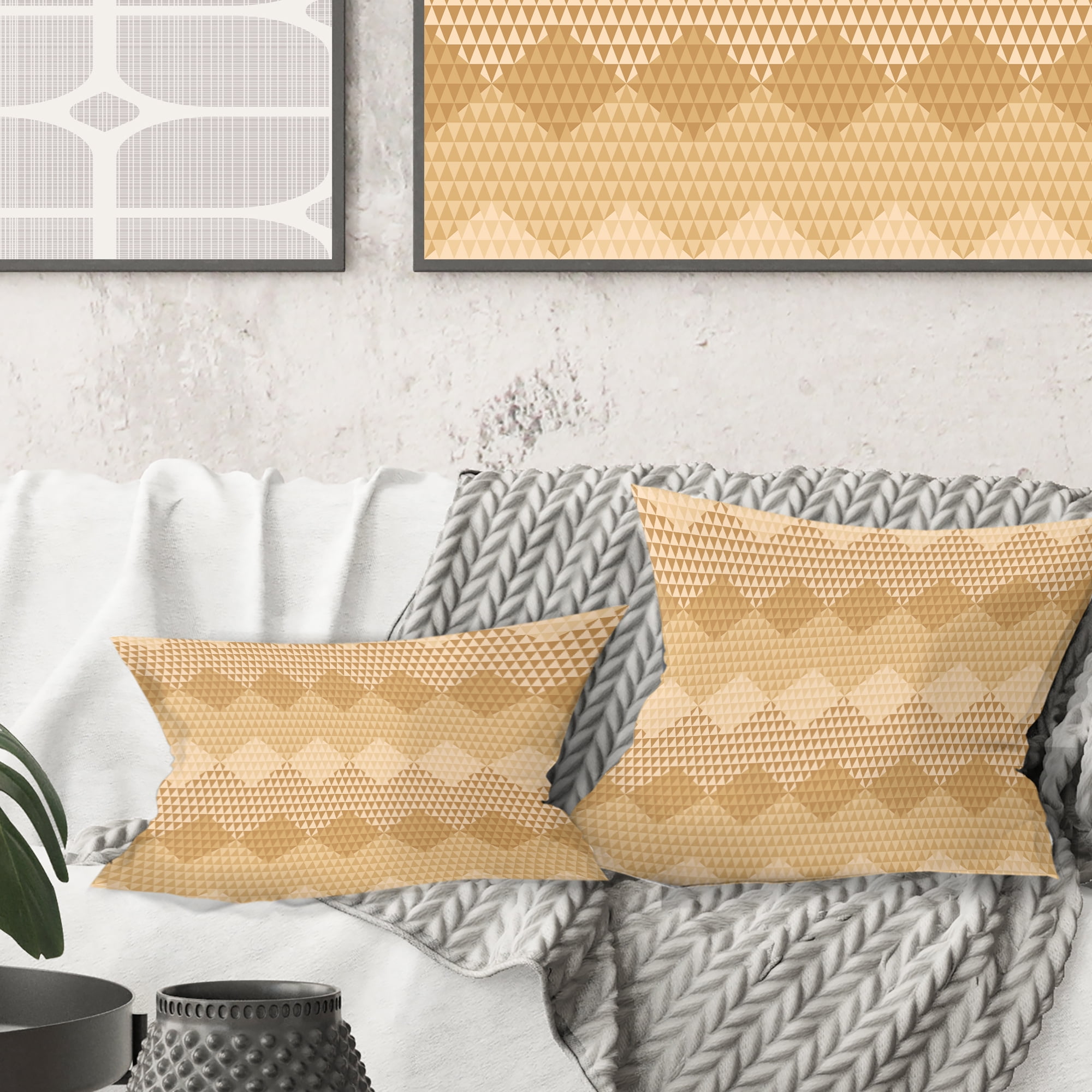 Designart Beige Retro Triangular Wave' Mid-Century Modern Throw Pillow - 16x16