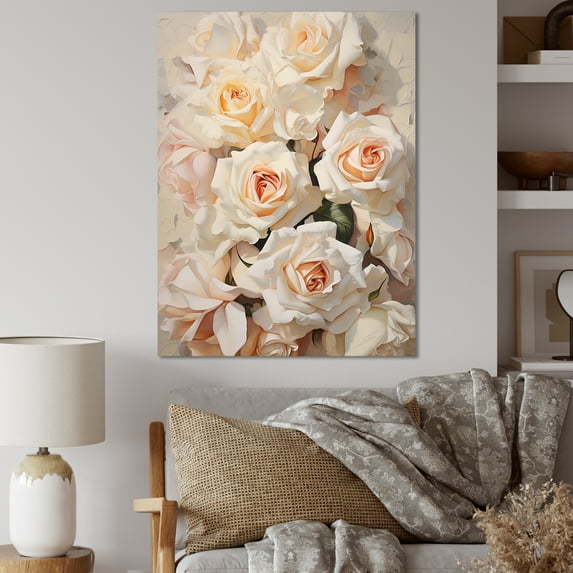 Designart "Beige Rose Calm II" Roses Wall Art Living Room