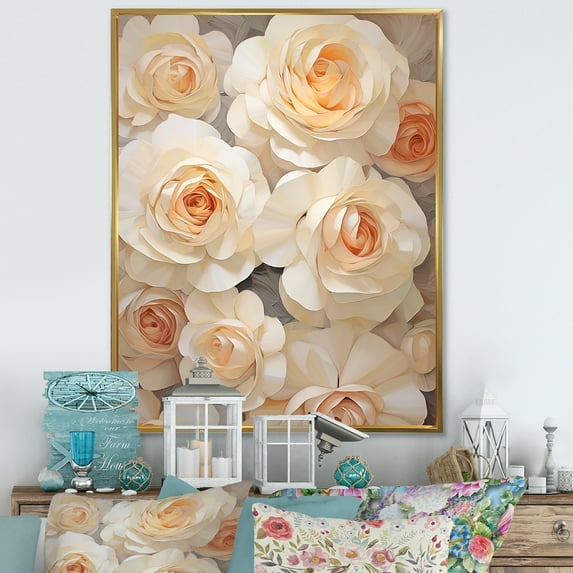 Designart "Beige Rose Calm IV" Roses Floater Framed Canvas Prints