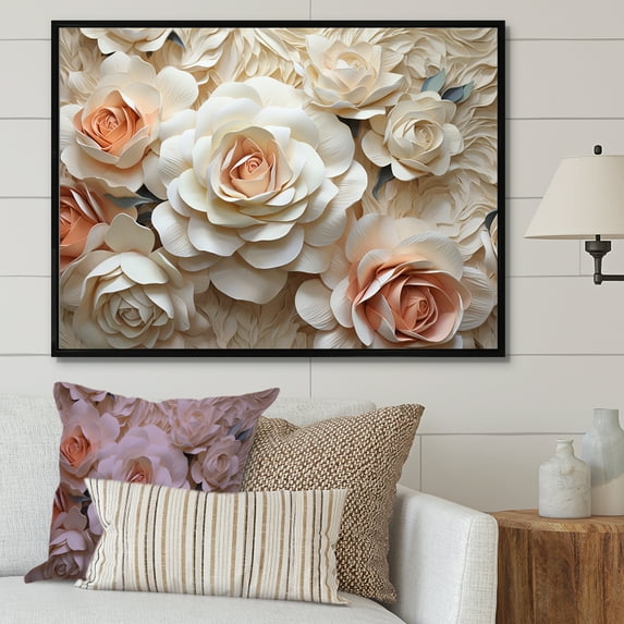 Designart "Beige Rose Calm" Roses Floater Framed Canvas Art Print