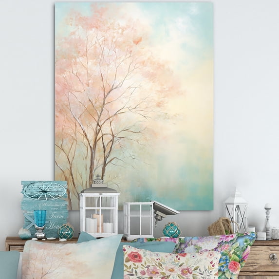 Designart "Beige Teal Trees love expression" Cottage Canvas Art Print