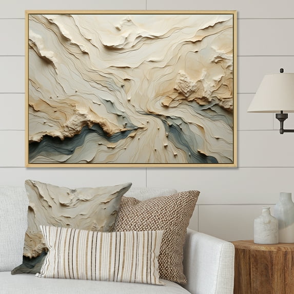 Designart "Beige Toned Mountain River Idyll" River Mountain Floater Framed Wall Art Prints