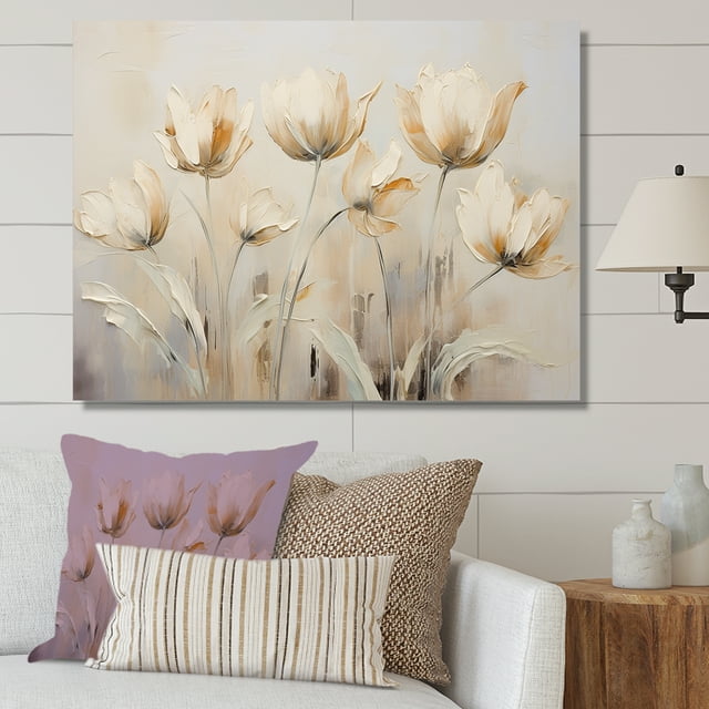 Designart "Beige Tulip Orchestral Display I" Tulips Wall Decor