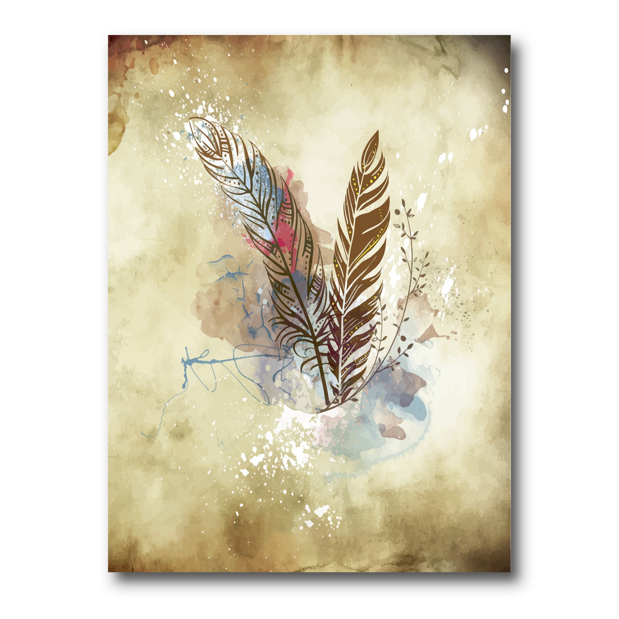 Designart ' Beige Vintage Flowers ' Vintage Canvas Wall Art Print