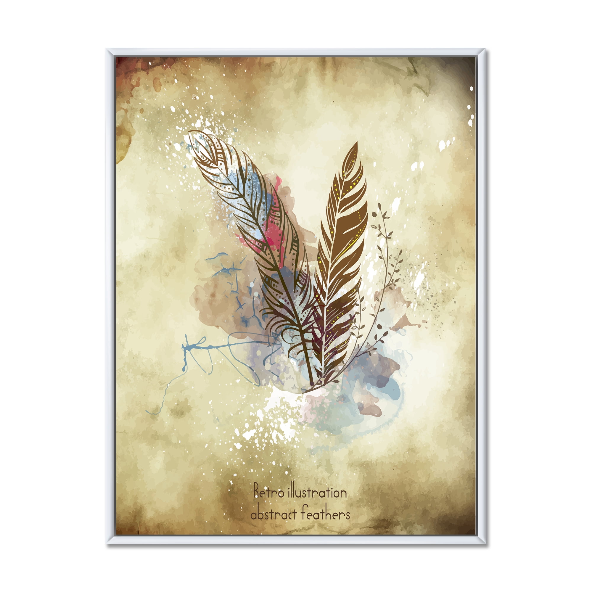 Designart 'Beige Vintage Flowers' Vintage Framed Canvas Wall Art Print