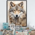 thumbnail image 1 of Designart "Beige Wolf'S Minimal Expression II" Animals Wolf Floater Framed Wall Decor, 1 of 5