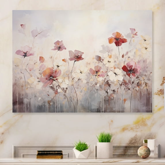 Designart "Beige blossom horizon" Abstract Botanicals Metal Wall Art