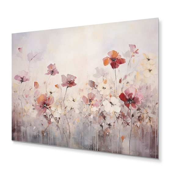 Designart "Beige blossom horizon" Abstract Botanicals Metal Wall Art