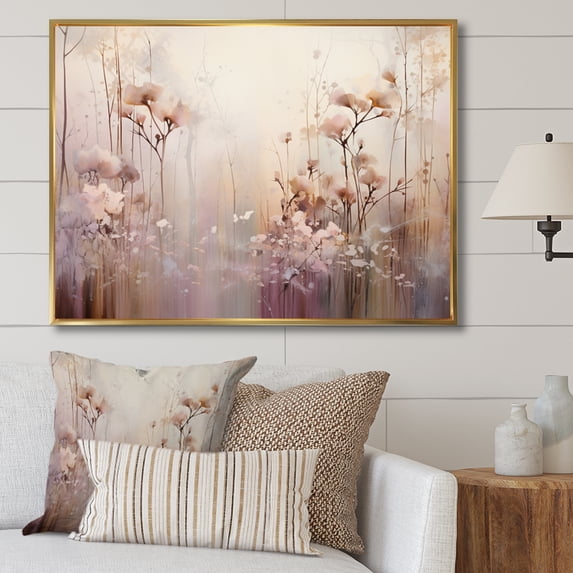 Designart "Beige delicate Forest III" Abstract Botanicals Floater Framed Wall Art Print