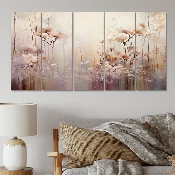 Designart "Beige delicate Forest III" Abstract Botanicals Metal Wall Décor Set