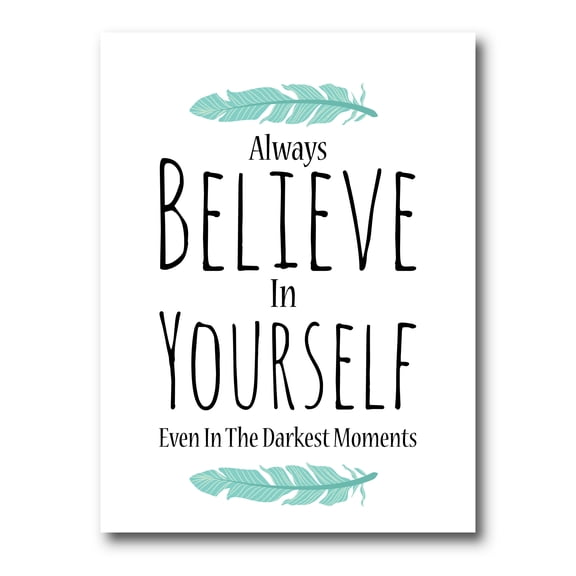 Designart ' Believe In Yourself Quote On White ' Traditional Canvas Wall Art Print