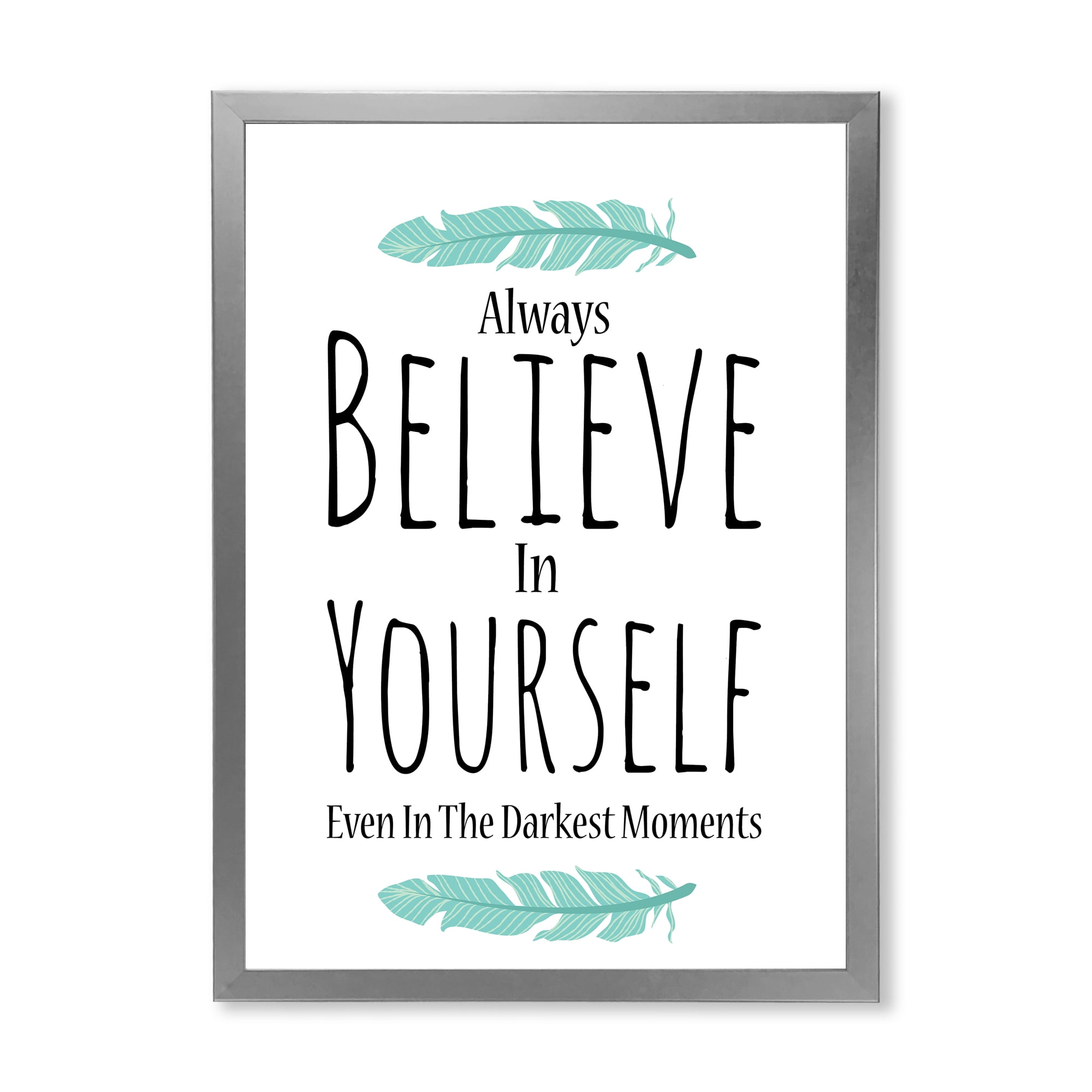 Designart 'Believe In Yourself Quote On White' Traditional Framed Art Print