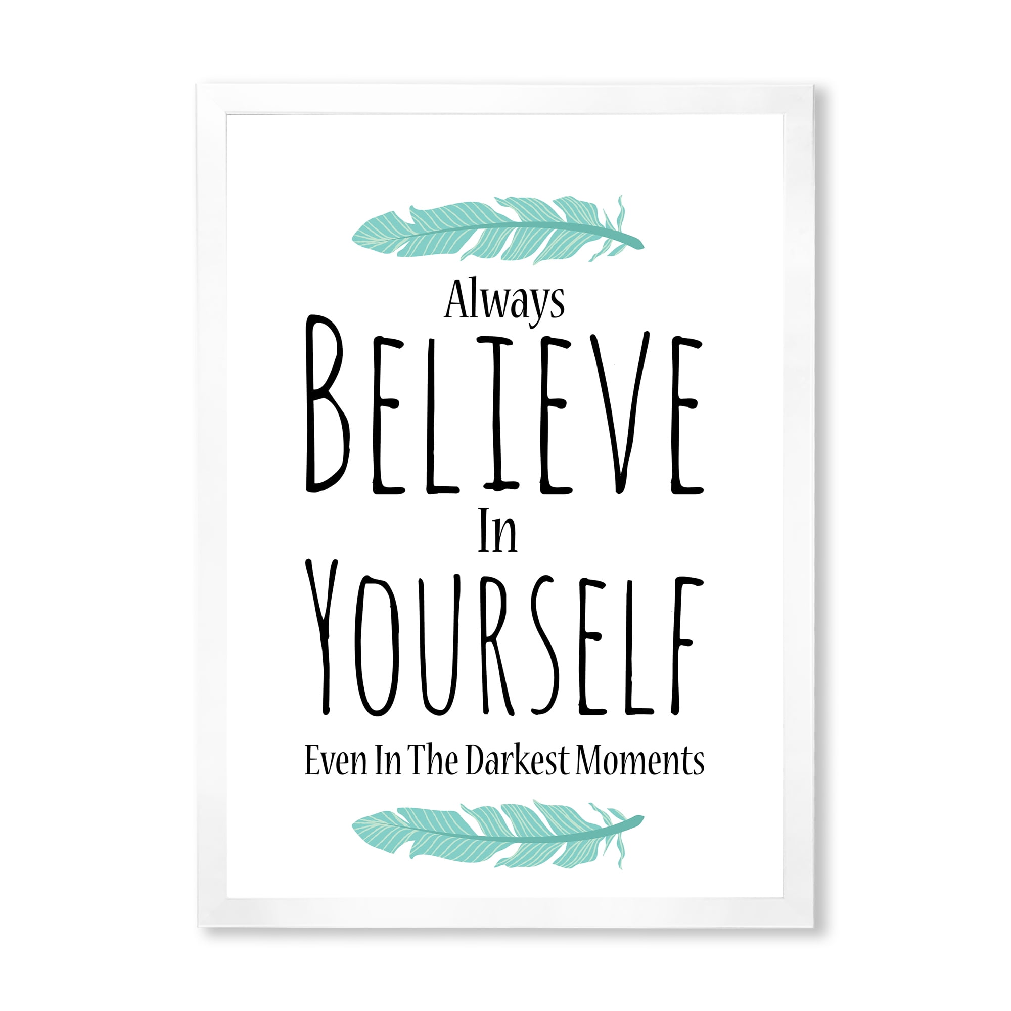 Designart 'Believe In Yourself Quote On White' Traditional Framed Art Print