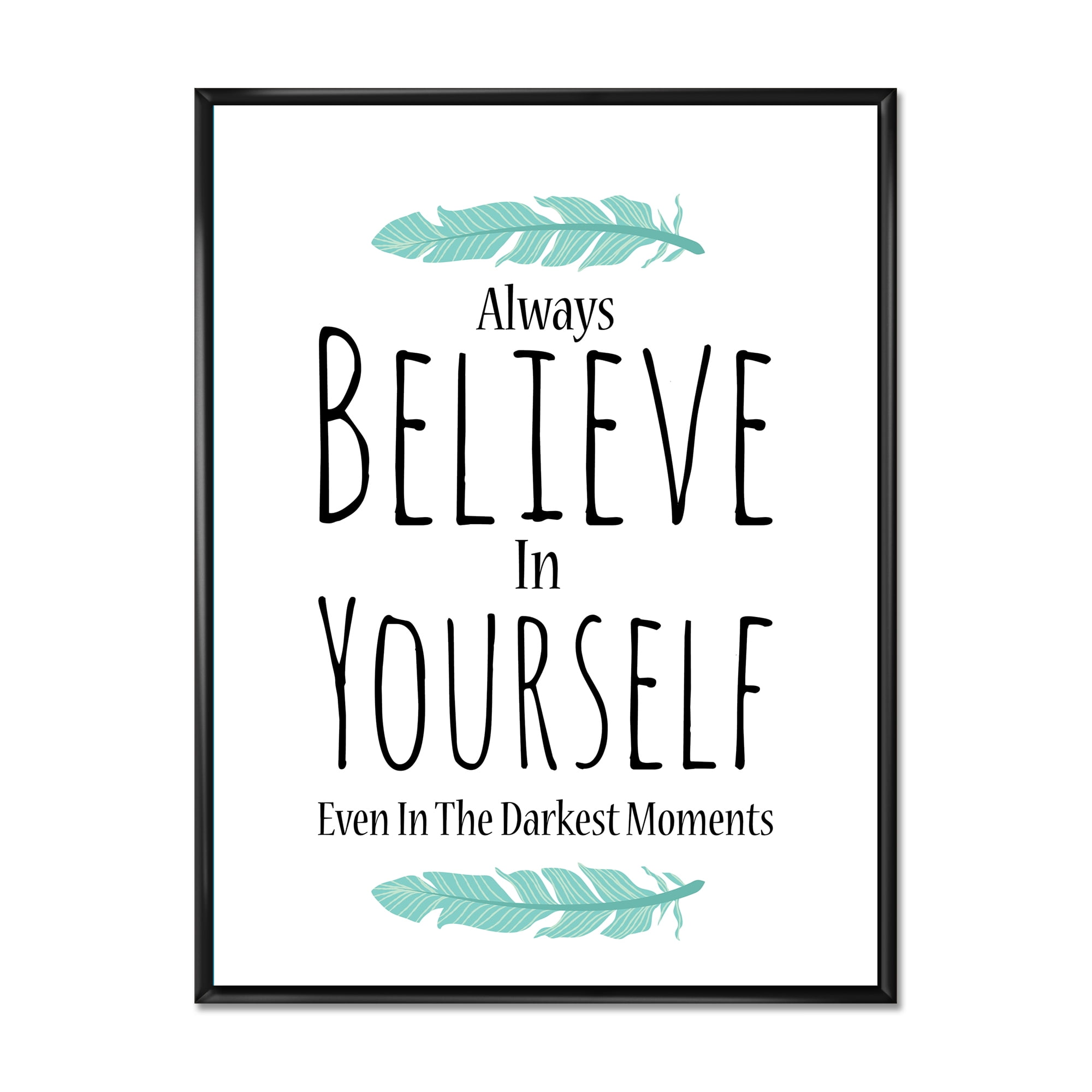 Designart 'Believe In Yourself Quote On White' Traditional Framed Canvas Wall Art Print